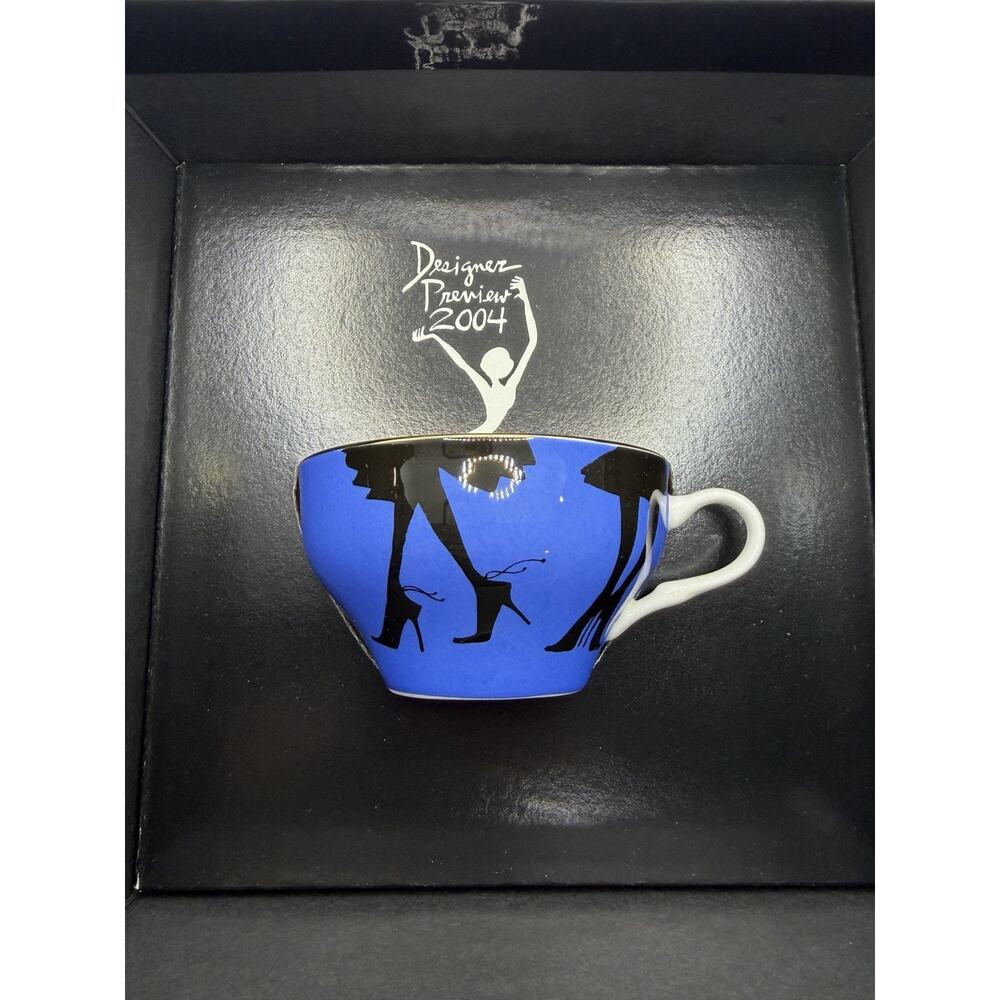 Nordstrom R. Toledo 2004 Designer Preview Tea Cup Saucer Blue Black w/ Gold Rim